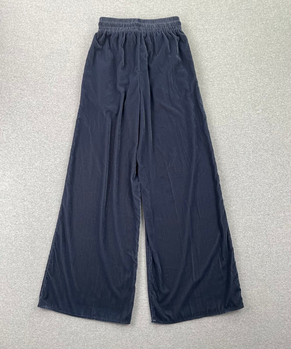TOPSHOP Pants Womens 2 Navy Blue Velvet Wide Leg Pull-On High Waist Drawstring